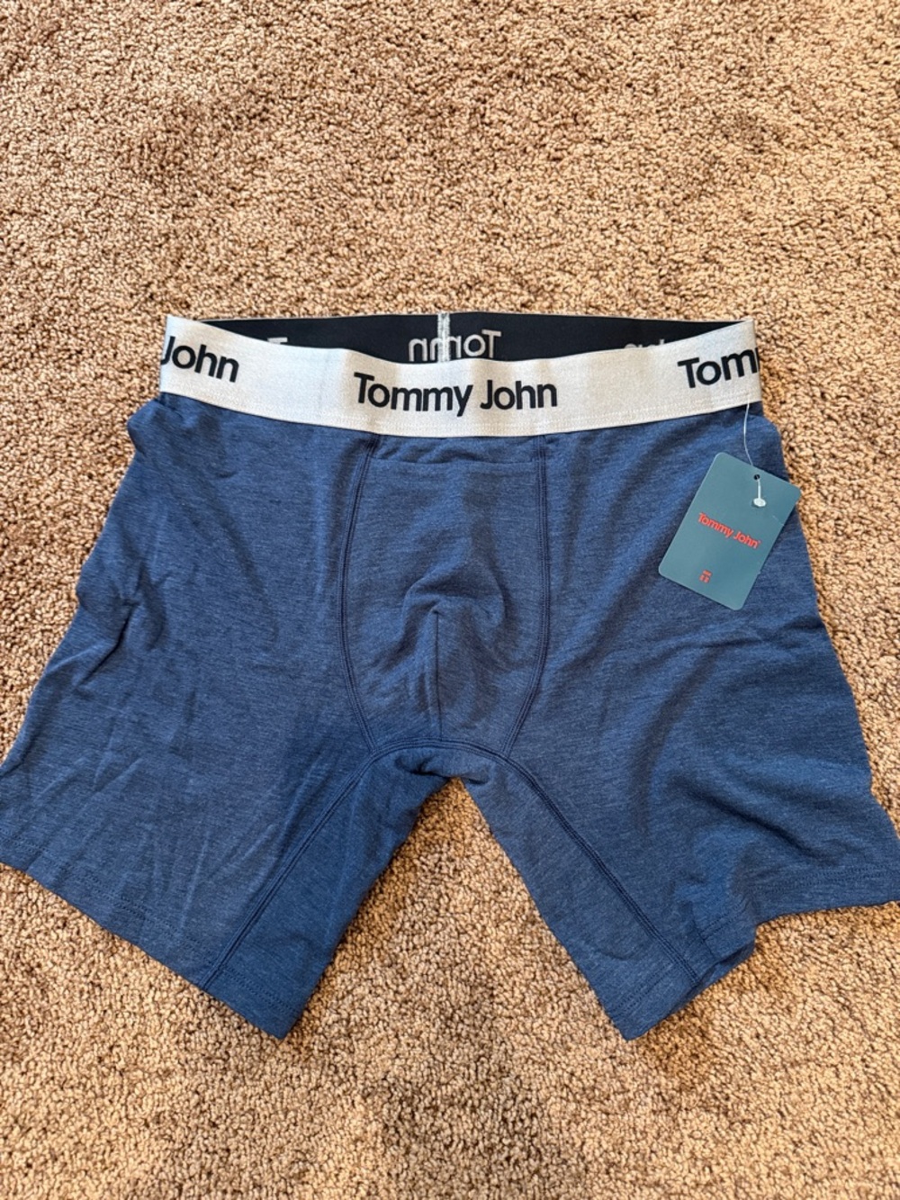 Tommy John Second Skin 6” Blue Boxer Briefs with White Branded Waistband